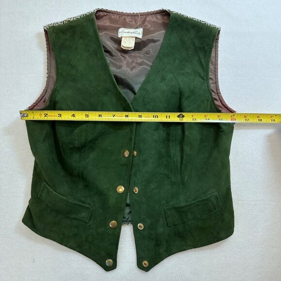 Country Set Vtg Suede Tweed Leather Vest Size 9 Green 60s 70s Festival Western - Picture 14 of 16